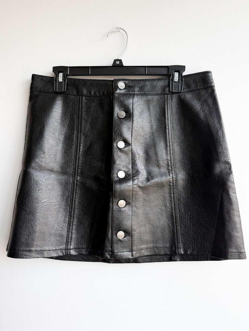 Express Black Faux Leather Front-Button Mini Skirt